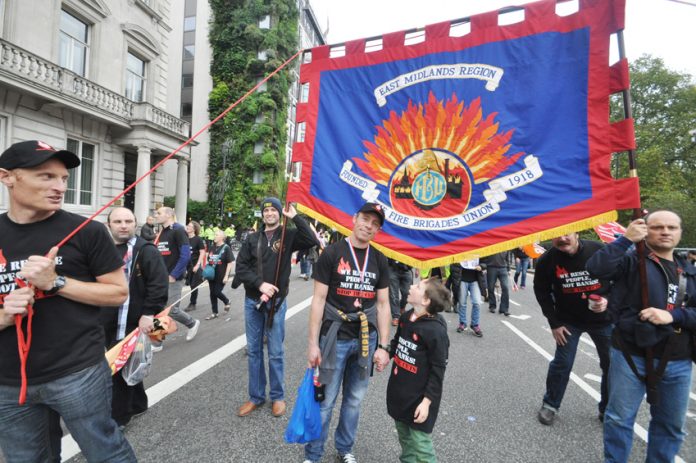 FBU members from the Midlands with their banner on last October’s TUC demonstration against austerity