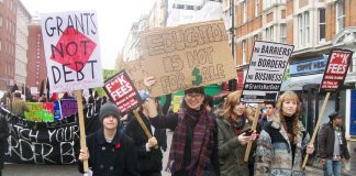 Students marching in London against tuition fees and the privatisation of education