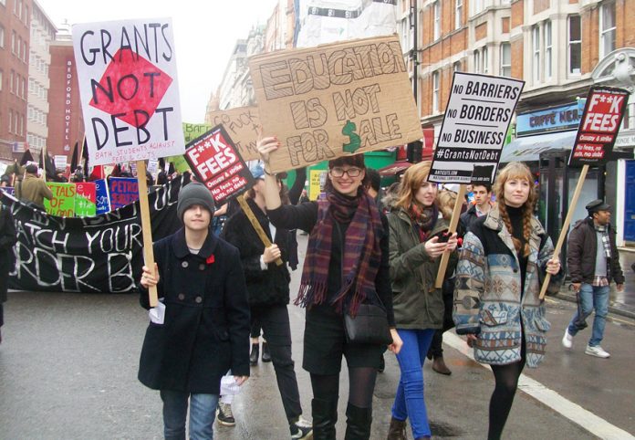 Students marching in London against tuition fees and the privatisation of education