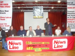 FOUAD SHAATH President of the General Union of Palestinian Students addressing the News Line Anniversary rally