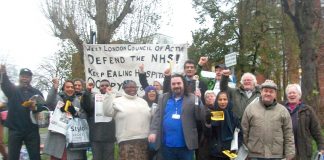 The 50-strong mass picket of Ealing Hospital yesterday morning was joined by nurses and doctors