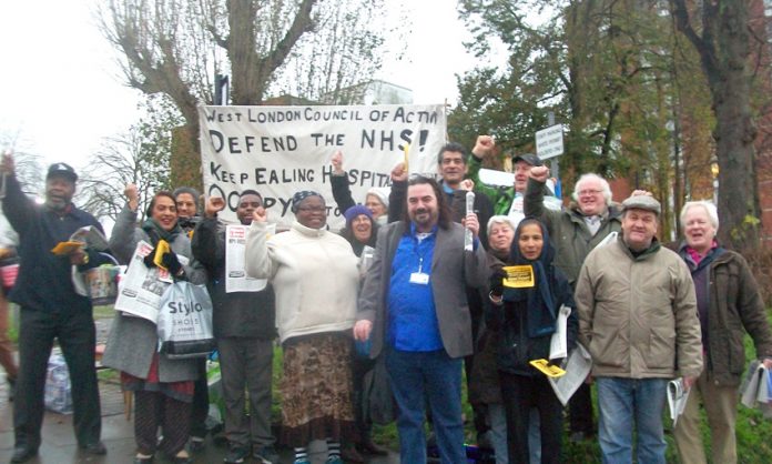 The 50-strong mass picket of Ealing Hospital yesterday morning was joined by nurses and doctors