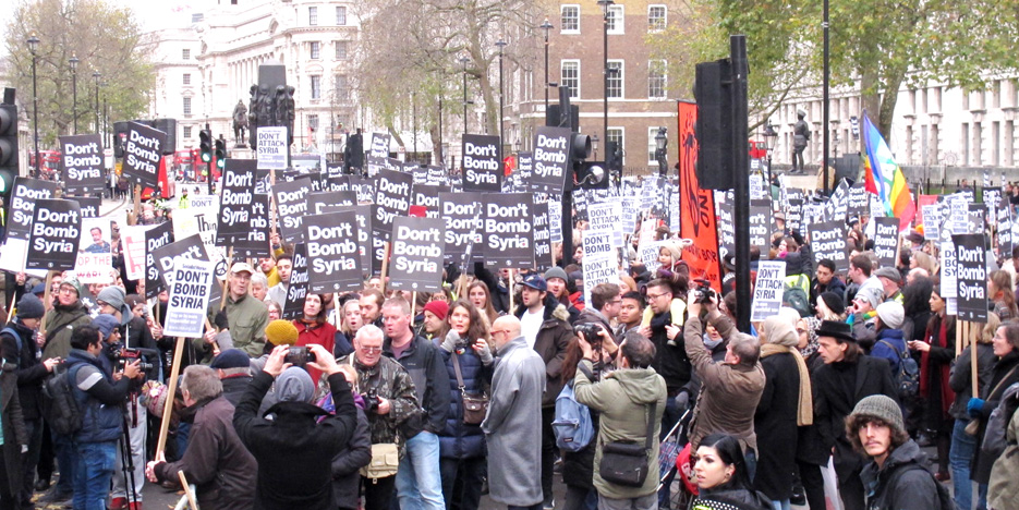 A section of Saturday’s 4,000-strong ‘Don’t Bomb Syria’ protest in Whitehall