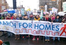 A march for homes to City Hall in London where thousands of families are living with a threat of eviction hanging over them