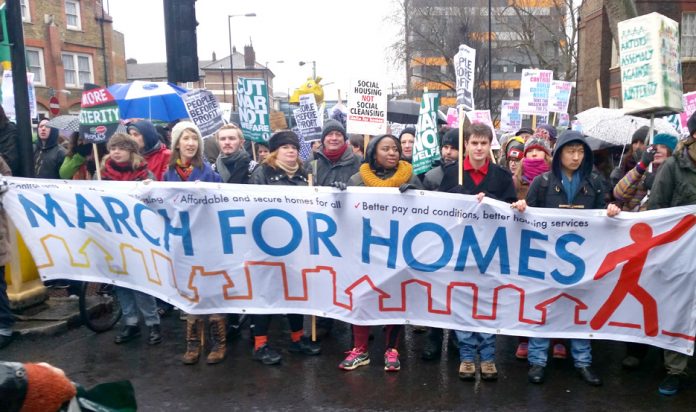 A march for homes to City Hall in London where thousands of families are living with a threat of eviction hanging over them