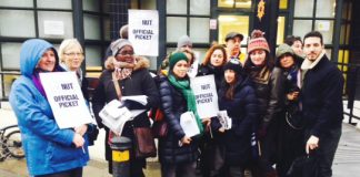 NUT picket line outside the Tech City College in Islington yesterday morning