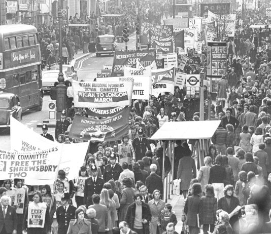 The Wigan Building Workers Action Committee march arrives in London in 1972