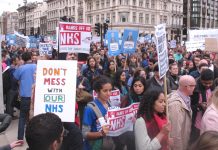 Junior doctors marching against contract imposition and the Tory government’s attempts to destroy the NHS