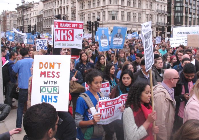 Junior doctors marching against contract imposition and the Tory government’s attempts to destroy the NHS
