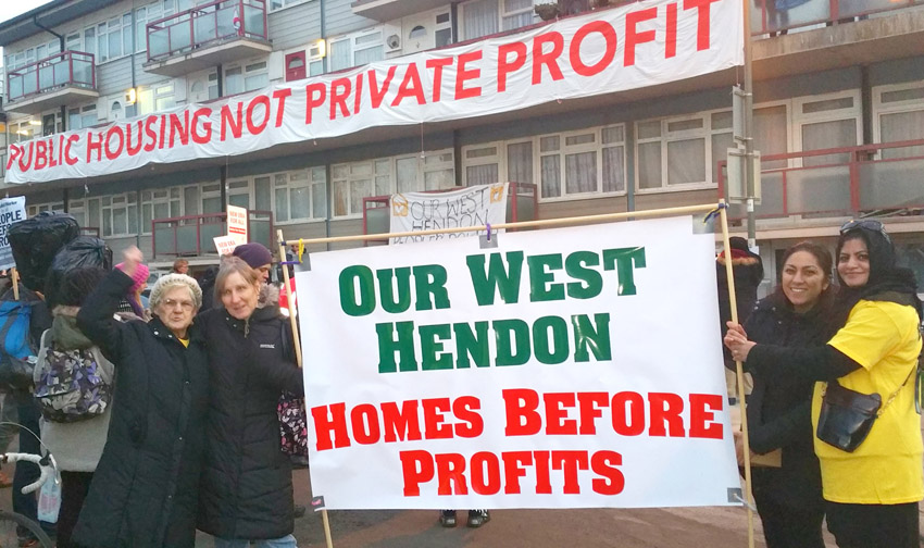 West Hendon tenants fighting for council housing – the government is now planning mass evictions of council tenants