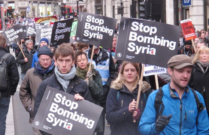 ‘Stop bombing Syria’ marchers on their way to Downing Street
