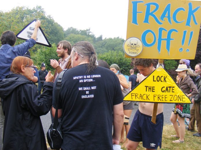 Anti-fracking protes in Balcombe, West Sussex. Ninety-three licences have been given to explore 159 blocks of land in Britain