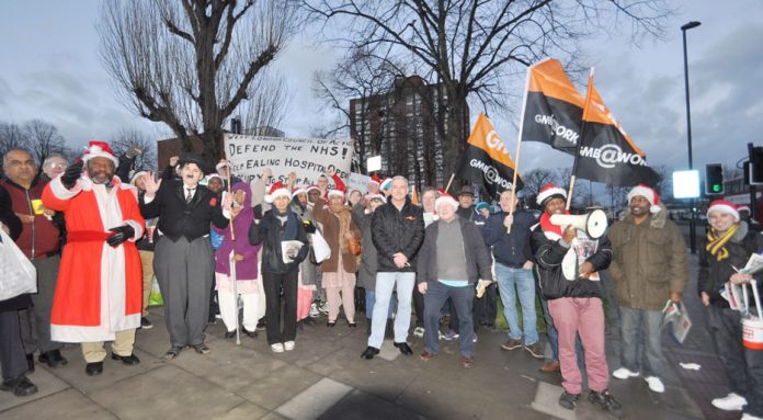 The turnout at the Ealing Hospital mass picket on Christmas Eve grew and grew with Charlie Chaplin joining in