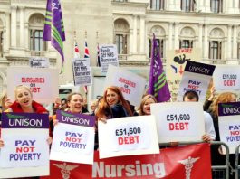 ‘End The Midwife Shortage’ And Cancel Plans To Remove Bursaries! Student nurses and midwives rally outside the Department of Health in defence of bursaries earlier this month