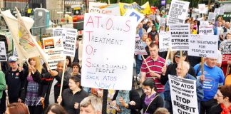 Marchers demanding the sacking of ATOS