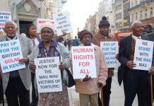 Mau Mau detainees outside London’s High Court recently won massive compensation for British army atrocities committed against them