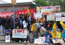 Pupils, parents and teachers demonstrated outside St Andrew & St Francis Primary School during a teachers’ strike against the school being forced to become an academy