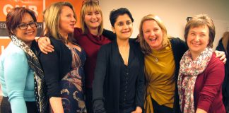 Cutting ‘Happy Birthday Tussy’ cake DANIELLE SEYCHELL, LOUISE RAW, NADINE HOUGHTON, SHAMI CHAKRABARTI, RACHEL HOLMES and BARBARA PLANT