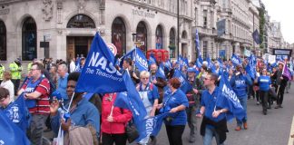 Teachers marching on a TUC demonstration against Tory policies