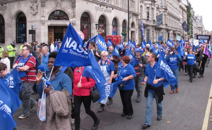 Teachers marching on a TUC demonstration against Tory policies