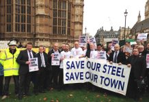 Steelworkers from plants across the UK demonstrating outside parliament in October last year