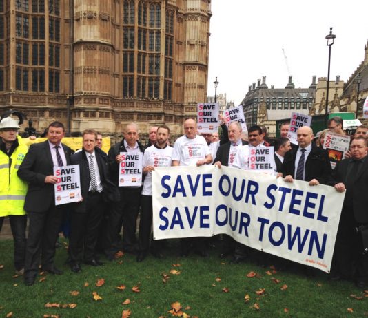 Steelworkers from plants across the UK demonstrating outside parliament in October last year