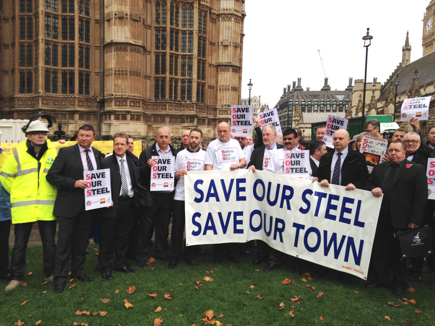 Steelworkers from plants across the UK demonstrating outside parliament in October last year