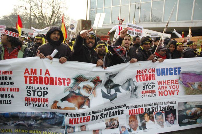 Demonstration in London in January 2009 against the Sri Lankan army massacre of Tamil civilians