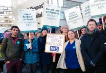 Junior doctors, health workers and supporters joined the mass picket outside St Thomas’ Hospital during the January 12th nationwide strike – they are out again on February 10th