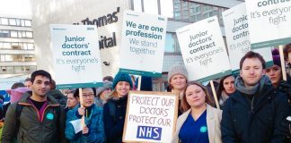 Junior doctors, health workers and supporters joined the mass picket outside St Thomas’ Hospital during the January 12th nationwide strike – they are out again on February 10th
