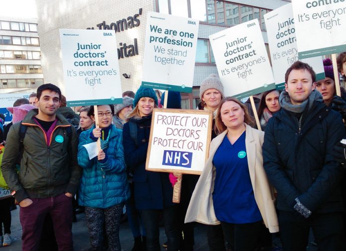 Junior doctors, health workers and supporters joined the mass picket outside St Thomas’ Hospital in London, England during the January 12th nationwide strike – they are out again on February 10th
