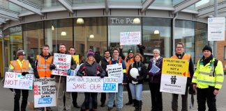 Junior doctors joined by ambulance workers and supporters on a picket line in Norwich during their last strike on December 12th