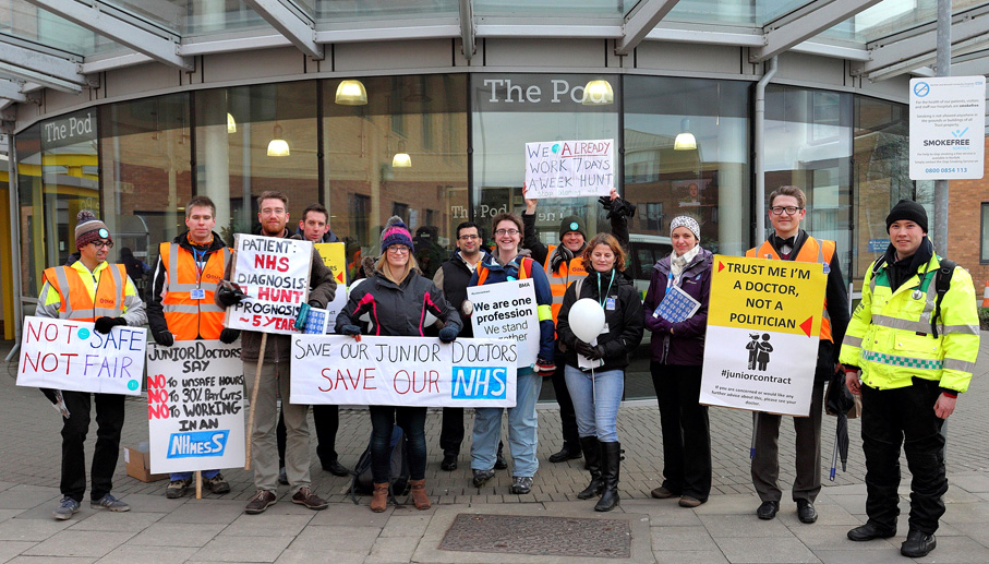 Junior doctors joined by ambulance workers and supporters on a picket line in Norwich during their last strike on December 12th