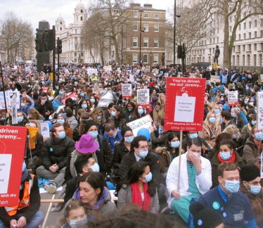 The sit-down in Whitehall after the 7,000-strong junior doctors marched to Downing Street