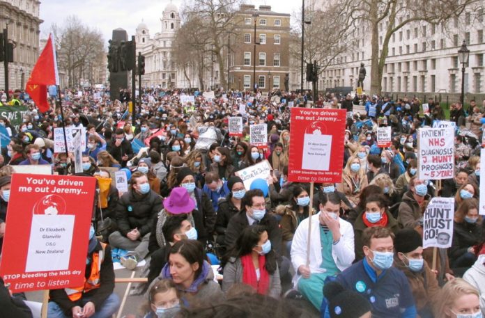The sit-down in Whitehall after the 7,000-strong junior doctors marched to Downing Street