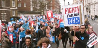 A section of Saturday’s 7,000-strong junior doctors march against Tory-imposed contracts
