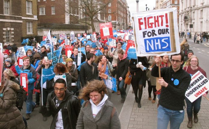 A section of Saturday’s 7,000-strong junior doctors march against Tory-imposed contracts