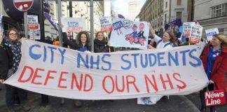 Student nurses from City University marching against the abolition of nursing bursaries which will deter recruitment