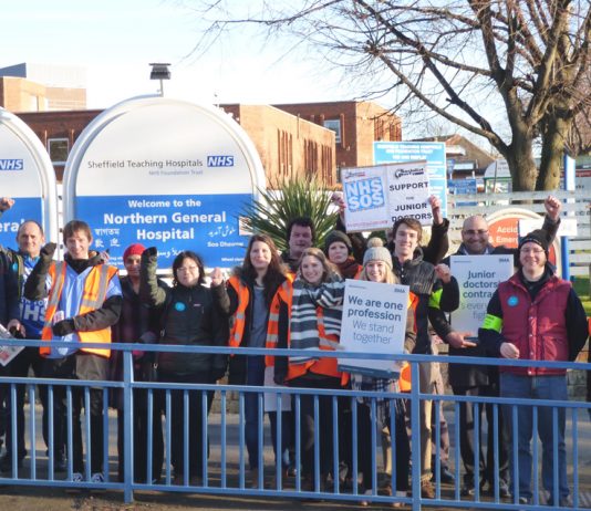 Junior doctors, NHS workers and supporters outside Sheffield’s Northern General Hospital on the second day of strike action