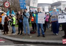 Junior doctors picketing North Middlesex Hospital during their strike on February 10th – they are fighting an imposed contract for a safer NHS