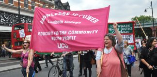 Lecturers at Lambeth College marching through Brixton during their strike action last year