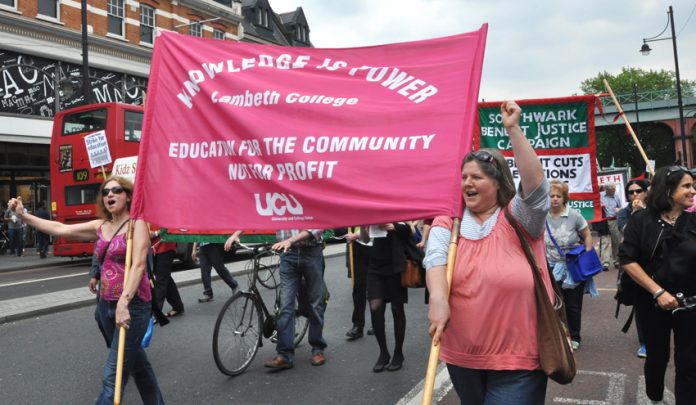 Lecturers at Lambeth College marching through Brixton during their strike action last year