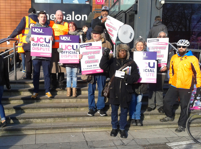 Unison and UCU strikers on the picket line at the College of North East London carrying out a one-day strike action against the proposal to continue with a pay freeze