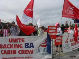 BA cabin crew during their strike against the imposition of a new wage-cutting contract