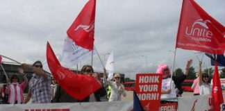BA cabin crew during their strike against the imposition of a new wage-cutting contract