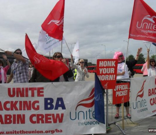 BA cabin crew during their strike against the imposition of a new wage-cutting contract