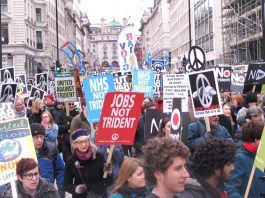 A section of the 60,000-strong ‘Stop Trident’ demonstration in London on Saturday