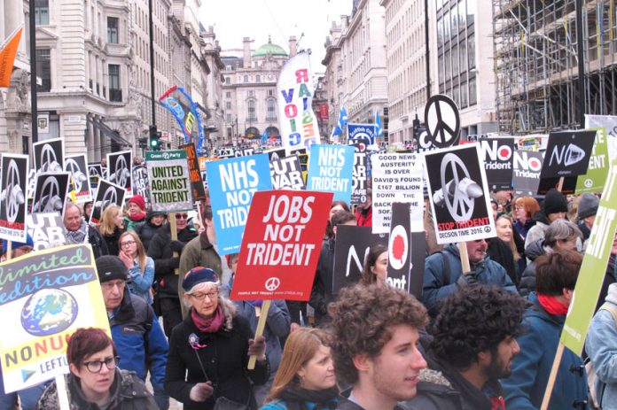 A section of the 60,000-strong ‘Stop Trident’ demonstration in London on Saturday