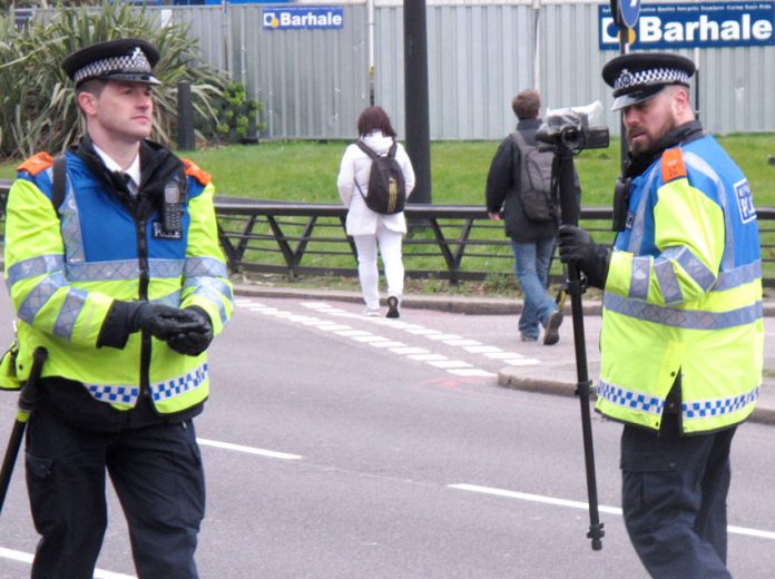 Police filming marchers on Saturday’s demonstration against the Trident nuclear programme