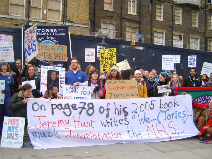 Junior doctors were joined by other public sector workers as they assembled in Whitechapel for Thursday evening’s march